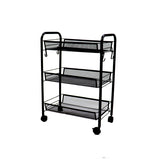 NNEAGS 3 Tier Steel Black Bee Mesh Kitchen Cart Multi-Functional Shelves Portable Storage Organizer with Wheels