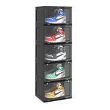 NNEAGS 5 Tier Black Portable Shoe Organiser Sneaker Footwear Folding Plastic Bin Stackable Storage Box with Magnetic Door