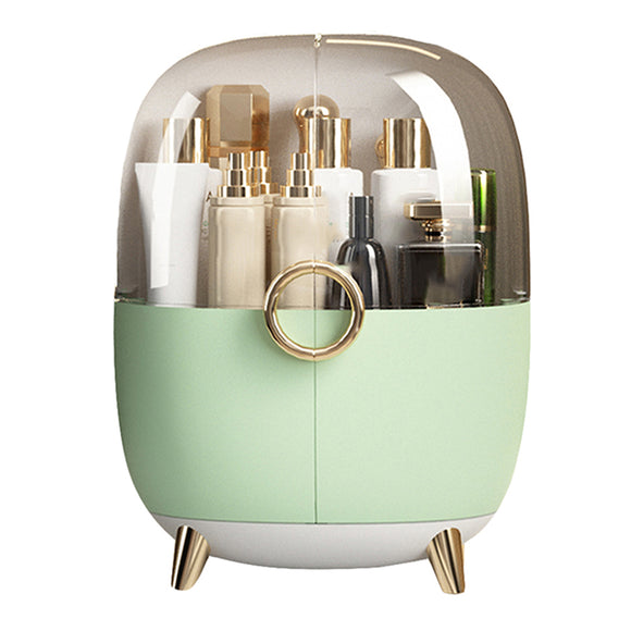 NNEAGS Green Transparent Countertop Makeup Organiser Cosmetic Storage Waterproof Dustproof Bathroom Skincare Holder with Lid