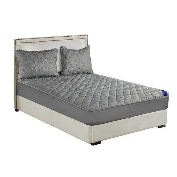 NNEAGS Grey 183cm Wide Cross-Hatch Mattress Cover Thick Quilted Stretchable Bed Spread Sheet Protector with Pillow Covers