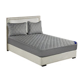 NNEAGS Grey 183cm Wide Cross-Hatch Mattress Cover Thick Quilted Stretchable Bed Spread Sheet Protector with Pillow Covers
