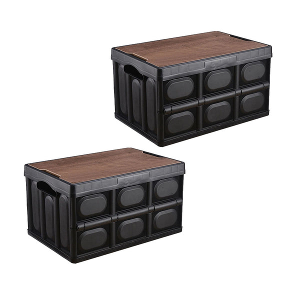 NNEAGS 2X 34.5x22cm 18L Black Car & Camping Foldable Storage Box Crate Stackable Container No Handle