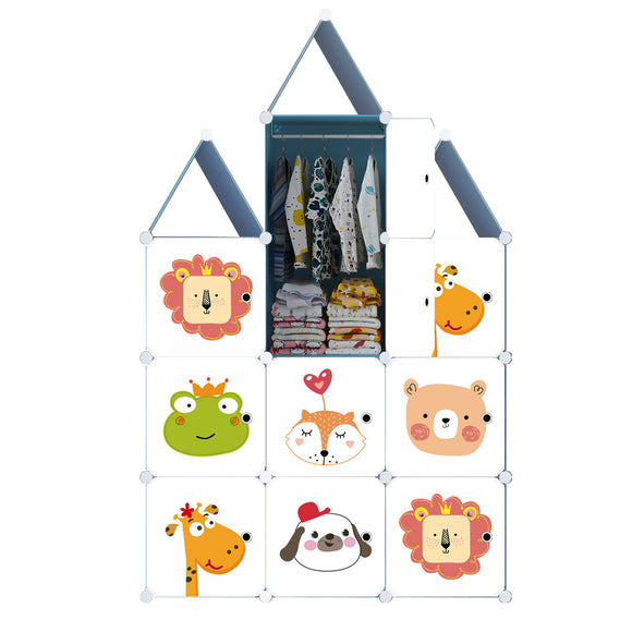 NNEAGS 10 Cubes DIY Animal Design Portable Wardrobe Divide-Grid Modular Storage Organiser Foldable Closet