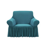 NNEAGS 1-Seater Blue Sofa Cover with Ruffled Skirt Couch Protector High Stretch Lounge Slipcover Home Decor