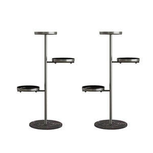 NNEAGS 2X 3 Tier Black Round Plant Stand Flowerpot Tray Display Living Room Balcony Metal Decorative Shelf