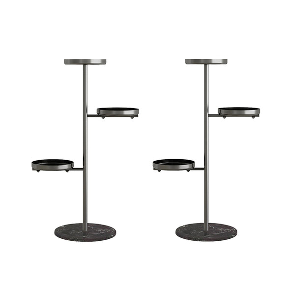 NNEAGS 2X 3 Tier Black Round Plant Stand Flowerpot Tray Display Living Room Balcony Metal Decorative Shelf