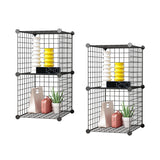 NNEAGS 2X Black Portable 2 Tier Cube Storage Organiser Foldable DIY Modular Grid Space Saving Shelf