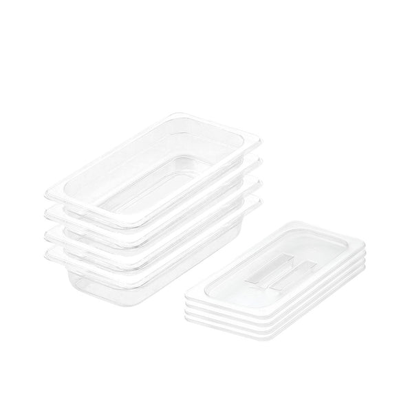 NNEAGS 65mm Clear Gastronorm GN Pan 1/3 Food Tray Storage Bundle of 4 with Lid