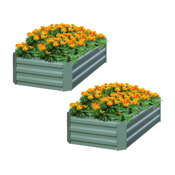 NNEAGS 2X 90cm Rectangle Galvanised Raised Garden Bed Vegetable Herb Flower Outdoor Planter Box
