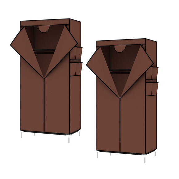 NNEAGS 2X 75x45xcm Brown Clothes Organizer Rack with Zippered Dust Cover