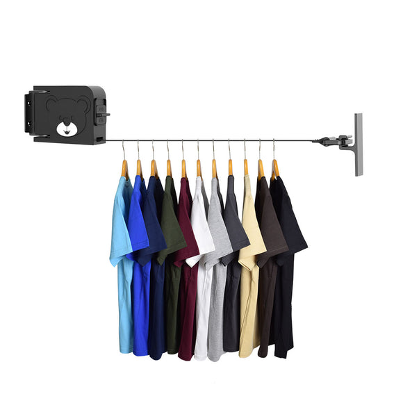 NNEAGS 160mm Wall-Mounted Clothes Line Dry Rack Retractable Space-Saving Foldable Hanger Black