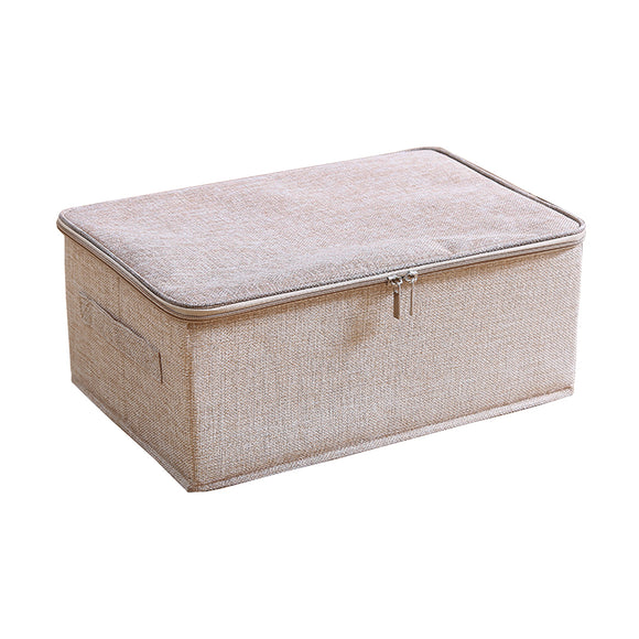 NNEAGS Beige Small Portable Double Zipper Storage Box Moisture Proof Clothes Basket Foldable Home Organiser