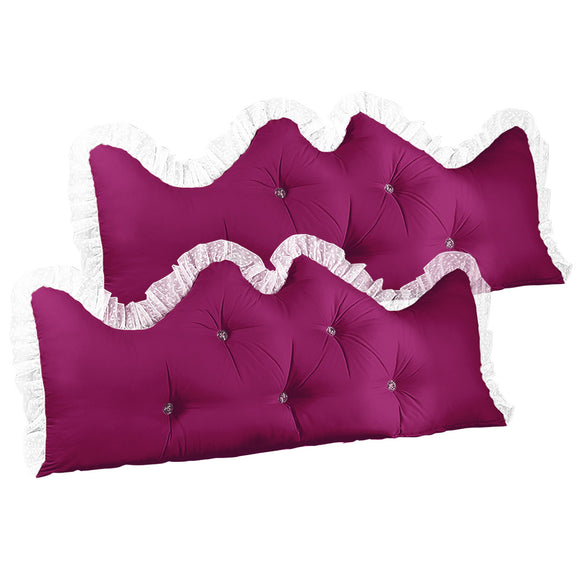 NNEAGS 2X 180cm Burgundy Princess Bed Pillow Headboard Backrest Bedside Tatami Sofa Cushion with Ruffle Lace Home Decor