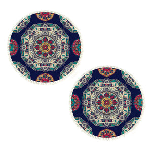NNEAGS 2X 90cm Round Rug Bohemian Circle Area Rug with Bohemian Geometric Pattern, Anti-slip Doormat, Home Decor