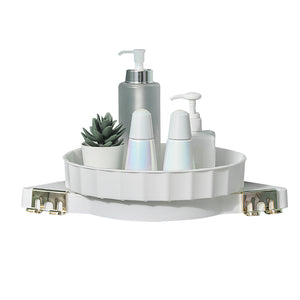 NNEAGS White 360 Degree Wall-Mounted Rotating Bathroom Organiser Corner Vanity Rack Toilet Adhesive Storage Shelf