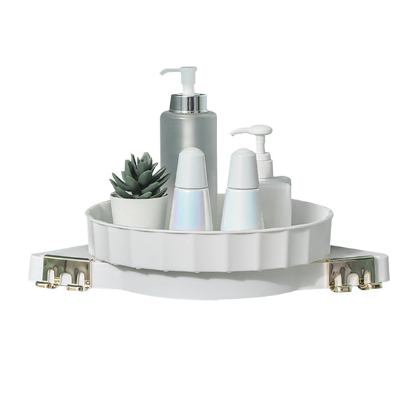 NNEAGS White 360 Degree Wall-Mounted Rotating Bathroom Organiser Corner Vanity Rack Toilet Adhesive Storage Shelf