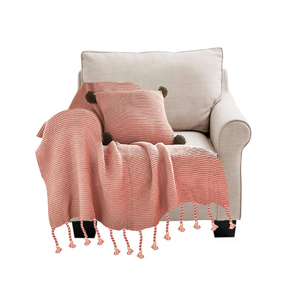 NNEAGS Pink Tassel Fringe Knitting Blanket Warm Cozy Woven Cover Couch Bed Sofa Home Decor