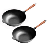 NNEAGS 2X 31cm Commercial Cast Iron Wok Round Bottom FryPan Home Cooking Skillet