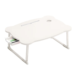NNEAGS White Portable Bed Table Adjustable Folding Mini Desk With Mini Drawer and Cup-Holder Home Decor