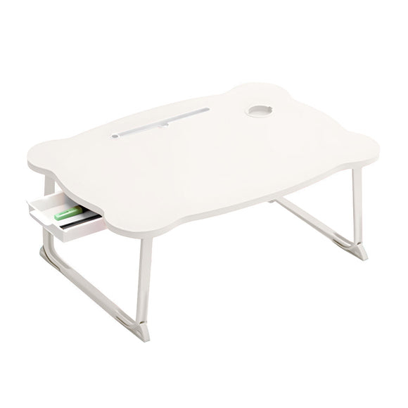 NNEAGS White Portable Bed Table Adjustable Folding Mini Desk With Mini Drawer and Cup-Holder Home Decor