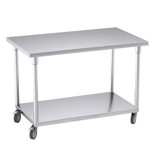 NNEAGS 120cm Commercial Catering Kitchen Stainless Steel Prep Work Bench Table with Wheels