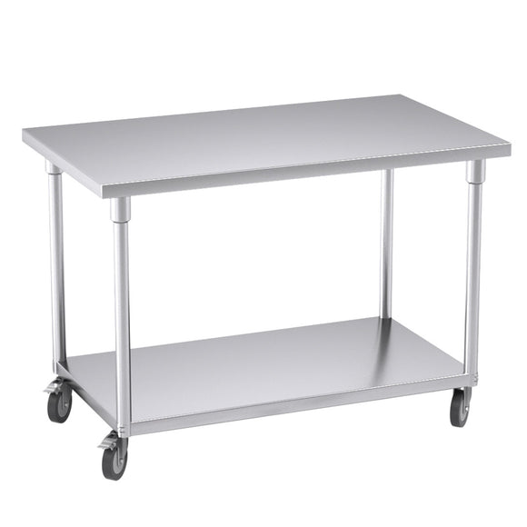 NNEAGS 120cm Commercial Catering Kitchen Stainless Steel Prep Work Bench Table with Wheels