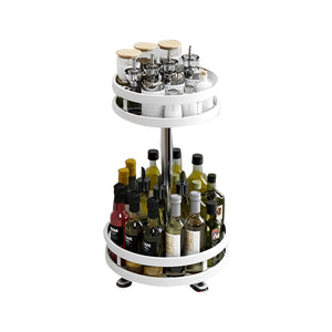 NNEAGS 2 Tier Steel White Round Rotating Multi-Function Kitchen Portable Storage Spice Seasoning Kitchen Countertop Organiser Shelf