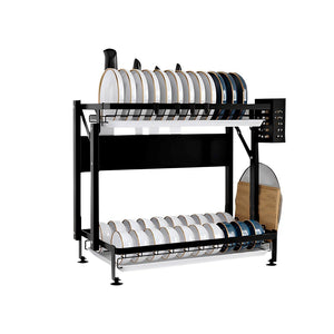 NNEAGS 2 Tier Steel Black Kitchen Countertop Drying Dish Rack Plate Cutlery Cutting Board Holder Dish Drainer Kitchen Organiser