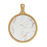NNEAGS 30cm White Circle Wooden Serving Tray Slate Steak Serving Platter Chopping Board Paddle Home Decor