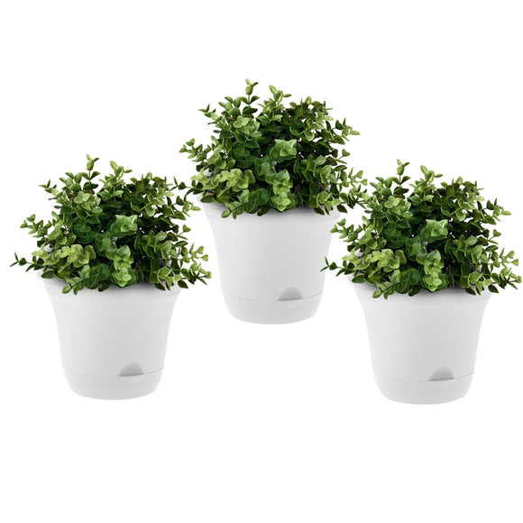NNEAGS 19.5 cm White Plastic Plant Pot Self Watering Planter Flower Bonsai Indoor Outdoor Garden Decor Set of 3