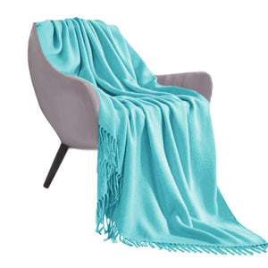 NNEAGS Teal Acrylic Knitted Throw Blanket Solid Fringed Warm Cozy Woven Cover Couch Bed Sofa Home Decor