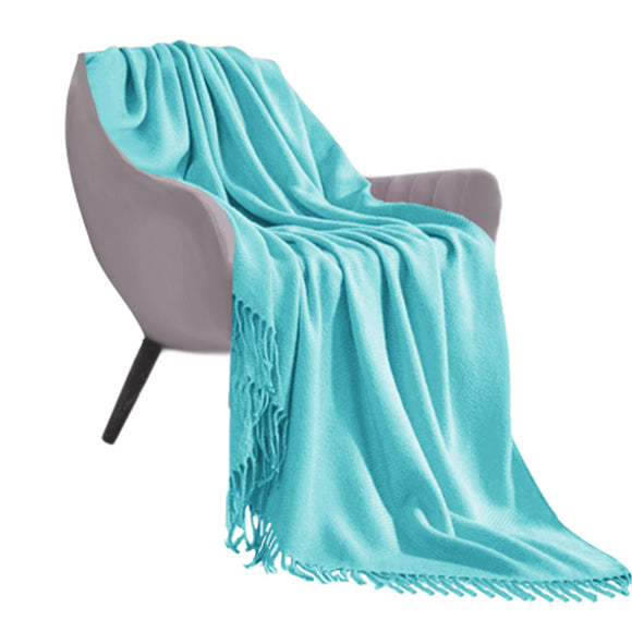 NNEAGS Teal Acrylic Knitted Throw Blanket Solid Fringed Warm Cozy Woven Cover Couch Bed Sofa Home Decor