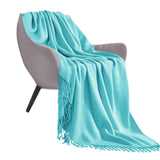 NNEAGS Teal Acrylic Knitted Throw Blanket Solid Fringed Warm Cozy Woven Cover Couch Bed Sofa Home Decor