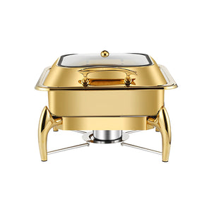 NNEAGS Gold Plated Stainless Steel Square Chafing Dish Tray Buffet Cater Food Warmer Chafer with Top Lid