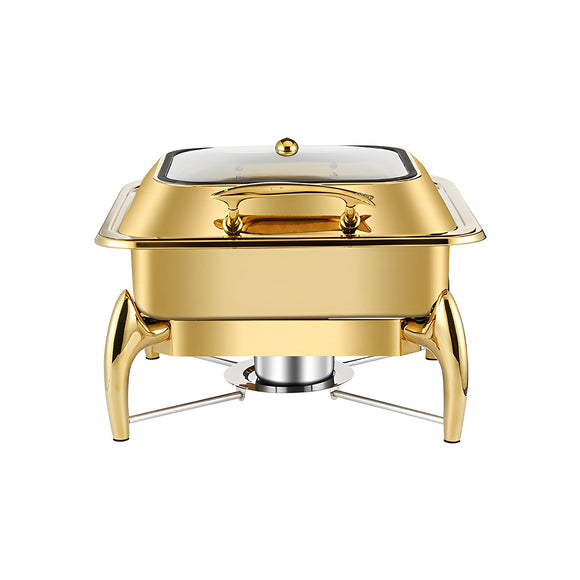NNEAGS Gold Plated Stainless Steel Square Chafing Dish Tray Buffet Cater Food Warmer Chafer with Top Lid