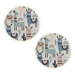 NNEAGS 2X 120cm Alpaca Cactus Pattern Rug Desert Animals Non-Slip Round Area Rugs for Living Room Dining Room