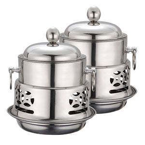 NNEAGS 2X Stainless Steel Mini Asian Buffet Hot Pot Single Person Shabu Alcohol Stove Burner with Lid