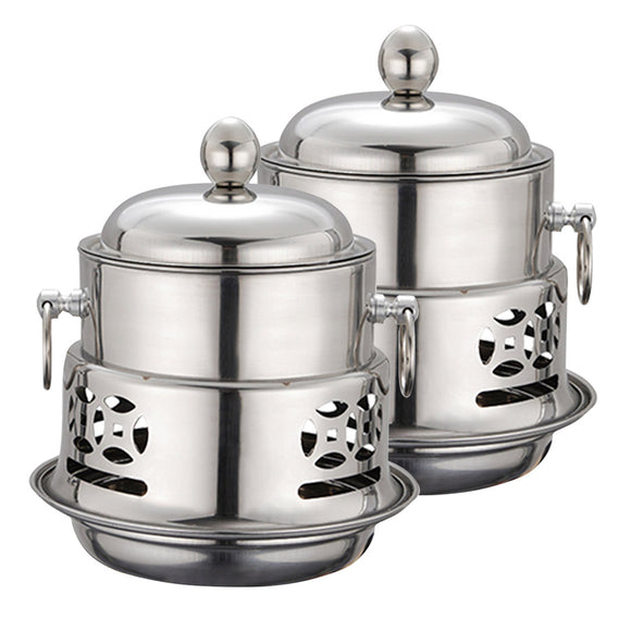 NNEAGS 2X Stainless Steel Mini Asian Buffet Hot Pot Single Person Shabu Alcohol Stove Burner with Lid