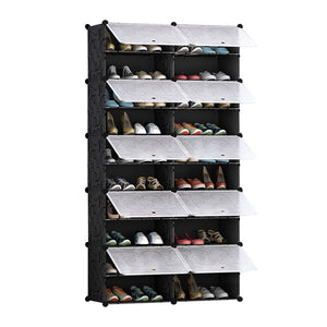 NNEAGS 10 Tier 2 Column Shoe Rack Organizer Sneaker Footwear Storage Stackable Stand Cabinet Portable Wardrobe with Cover