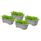 NNEAGS 49.5cm Gray Rectangular Planter Vegetable Herb Flower Outdoor Plastic Box with Holder Balcony Garden Decor Set of 4