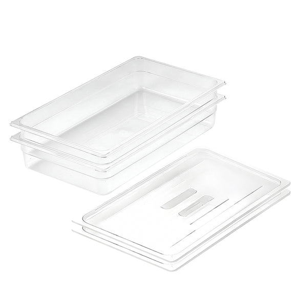 NNEAGS 100mm Clear Gastronorm GN Pan 1/1 Food Tray Storage Bundle of 2 with Lid