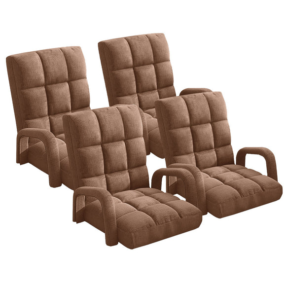 NNEAGS 4X Foldable Lounge Cushion Adjustable Floor Lazy Recliner Chair with Armrest Coffee