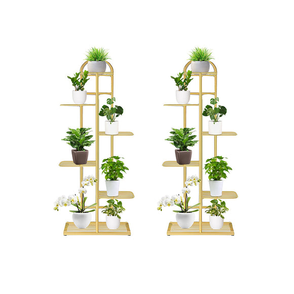 NNEAGS 2X 6 Tier 7 Pots Gold Metal Plant Stand Flowerpot Display Shelf Rack Indoor Home Office Decor