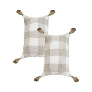 NNEAGS 2X 35CM Pillow Lumbar Cover Decorative Plaid Farmhouse Cushion Throw Pillow