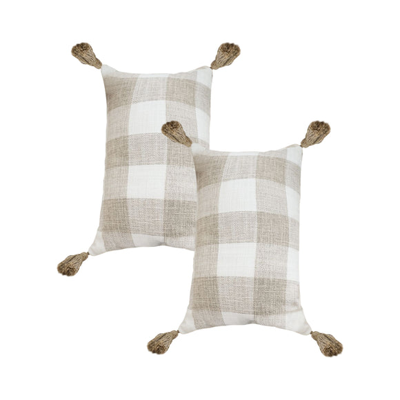 NNEAGS 2X 35CM Pillow Lumbar Cover Decorative Plaid Farmhouse Cushion Throw Pillow