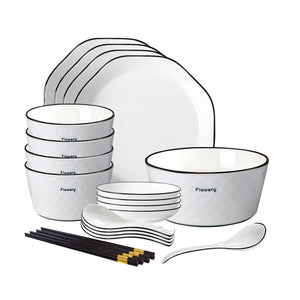NNEAGS Diamond Pattern Ceramic Dinnerware Crockery Soup Bowl Plate Server Kitchen Home Decor Set of 13