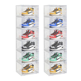 NNEAGS 2X 6 Tier Transparent Portable Shoe Organiser Sneaker Footwear Folding Plastic Bin Stackable Storage Box with Magnetic Door