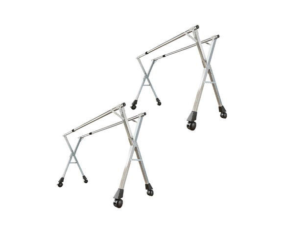 NNEAGS 2X 2.0m Portable Standing Clothes Drying Rack Foldable Space-Saving Laundry Holder with Wheels