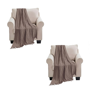 NNEAGS 2X Coffee Textured Knitted Throw Blanket Warm Cozy Woven Cover Couch Bed Sofa Home Decor with Tassels