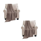 NNEAGS 2X Coffee Textured Knitted Throw Blanket Warm Cozy Woven Cover Couch Bed Sofa Home Decor with Tassels